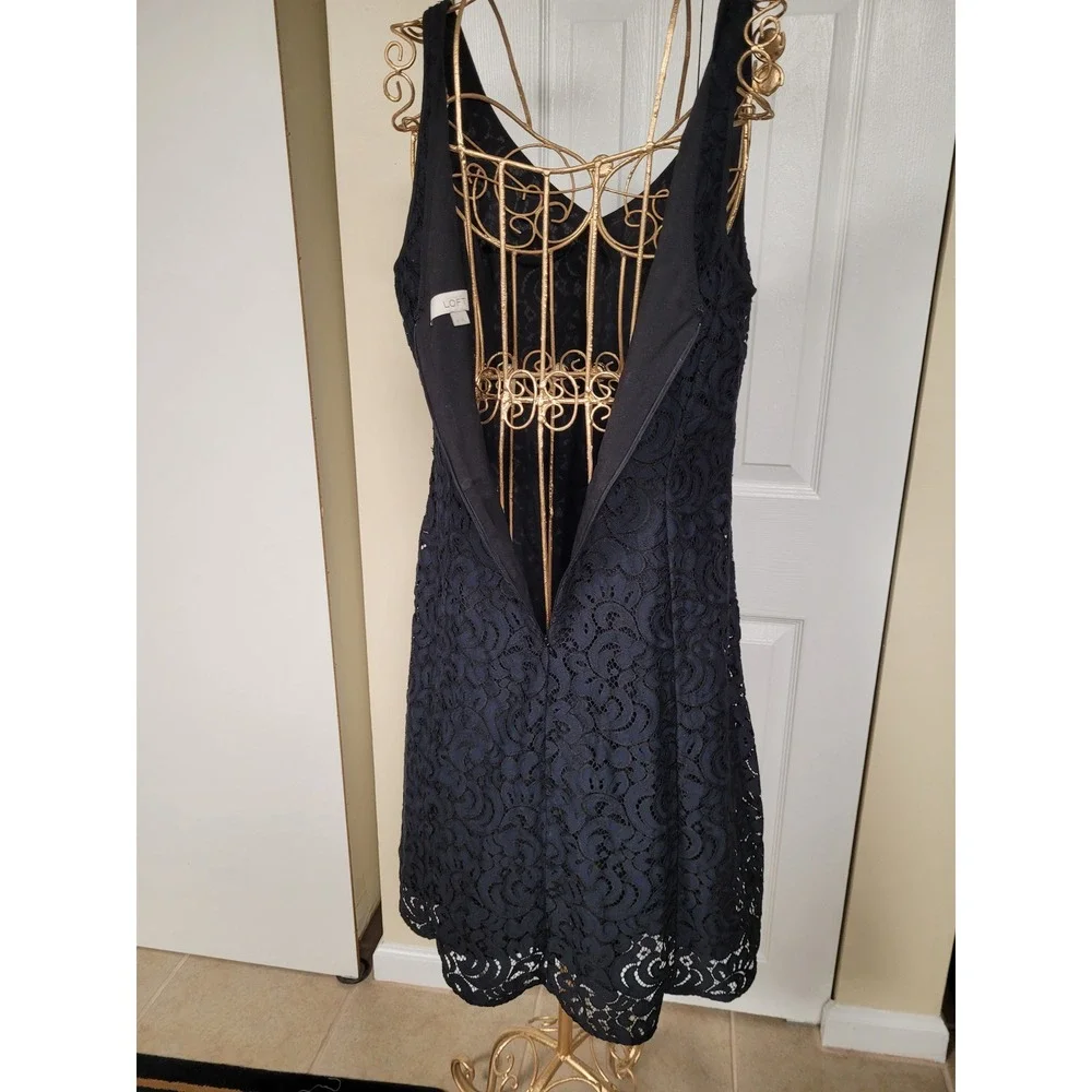 Loft Womens Navy/Black Whimsygoth Lace V-Neck Fit & Flare Cocktail Dress Size 10